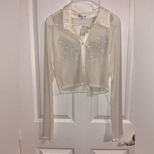 Large white blouse with rhinestones